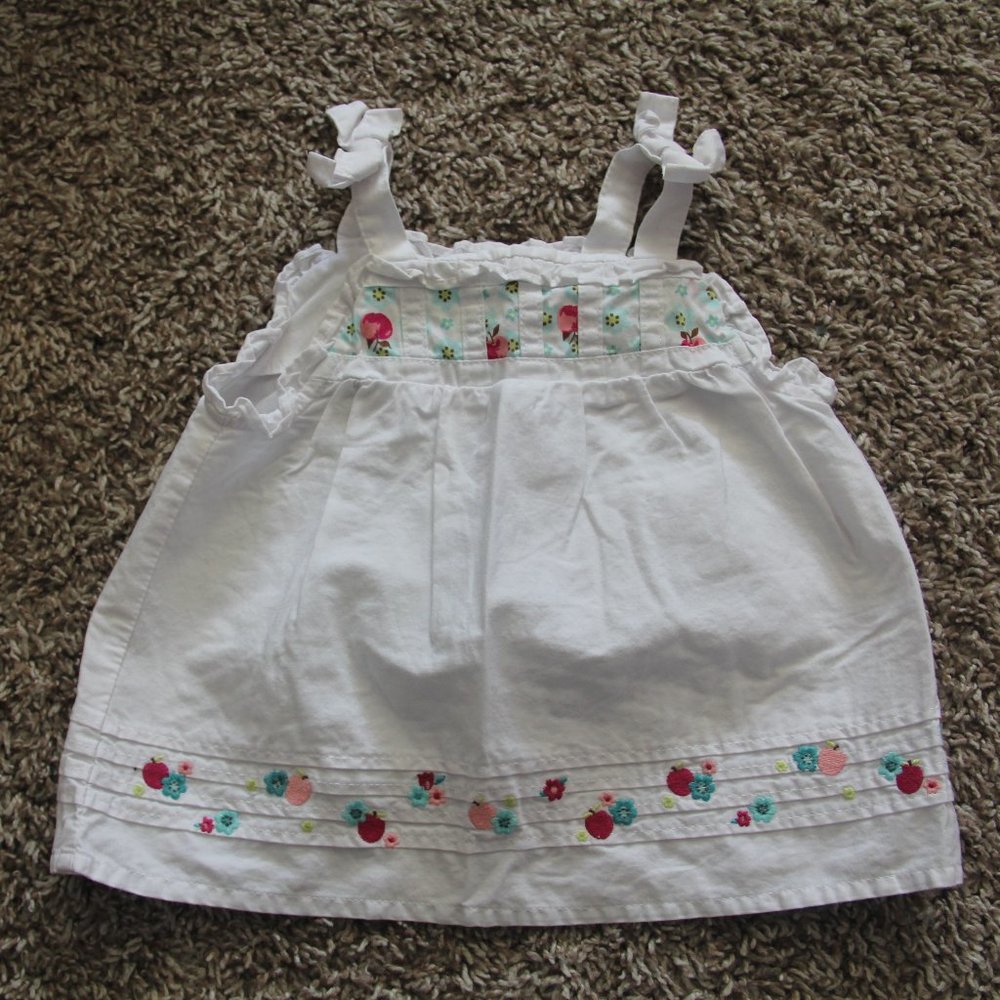 Gymboree Girls 6-12 Month White Apple and Flower Tank Top - Used